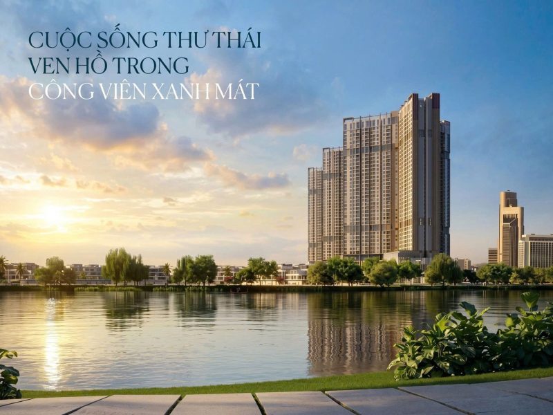 Gamuda Central Park bên hồ lúc hoàng hôn — cuộc sống thư thái ven hồ trong công viên